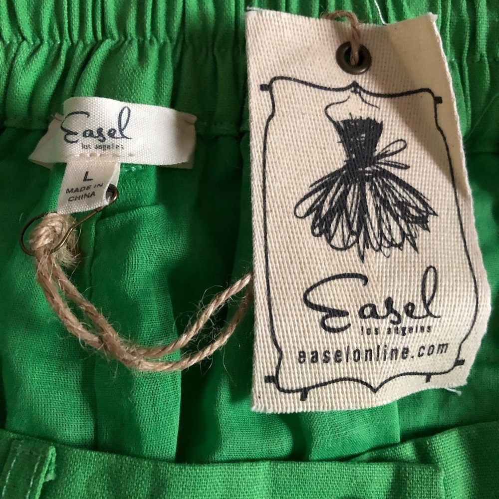 easel shorts pleated lined cotton linen high waist bright signal green - Picture 8 of 11